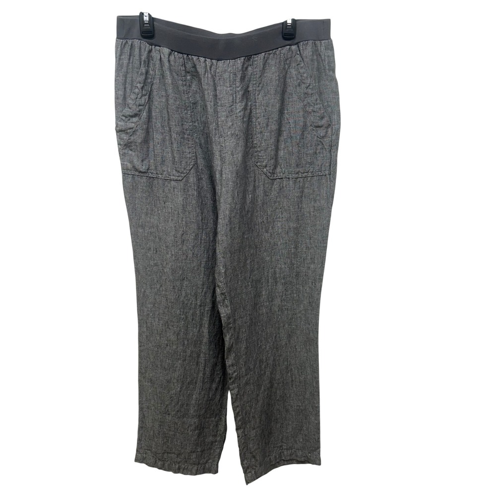 Coldwater Creek Gray 100% Linen Elastic Waist Patch Pocket Pants 14 lagenlook